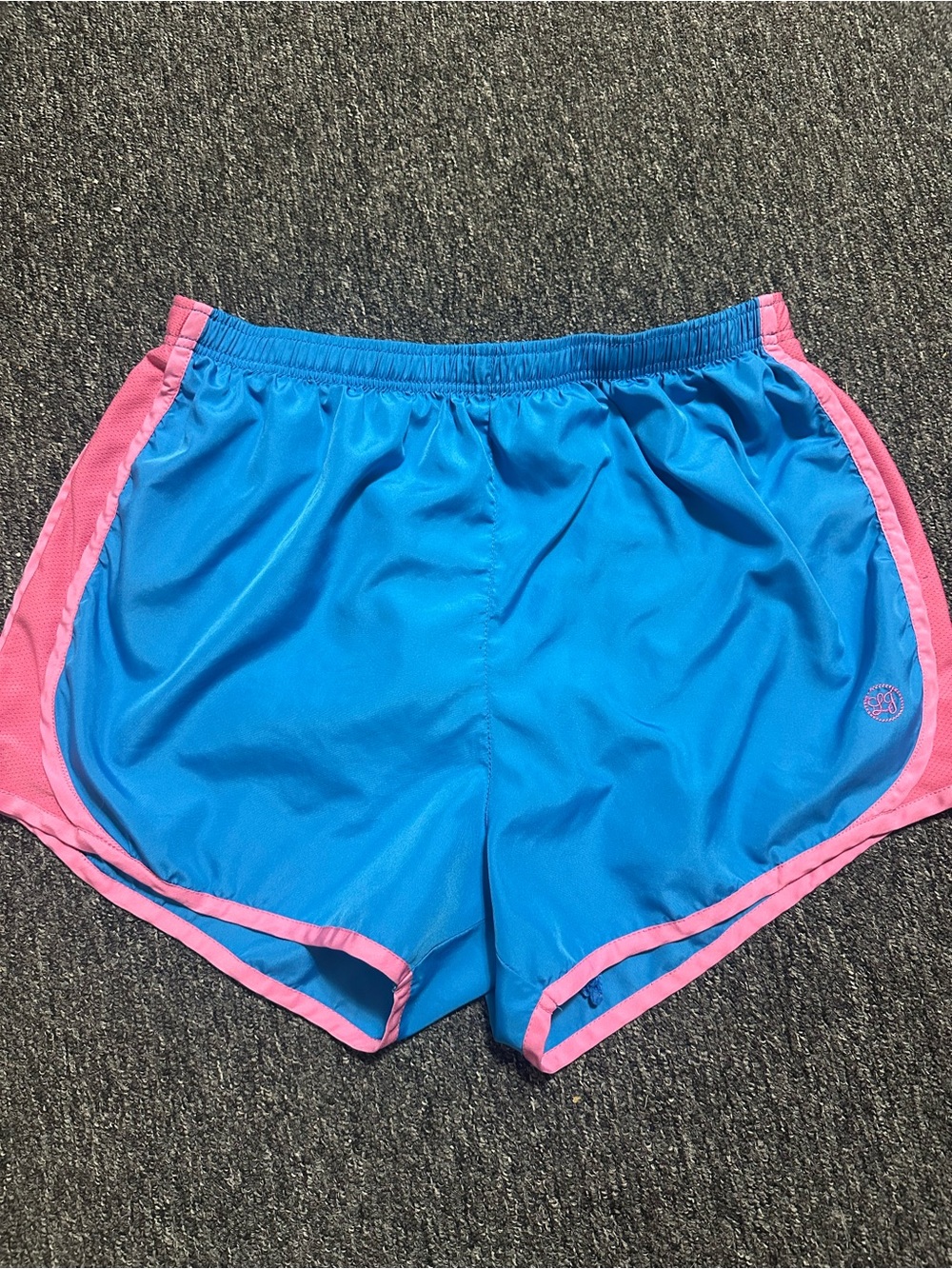 Lauren James Blue Athletic Shorts with Pink Trim